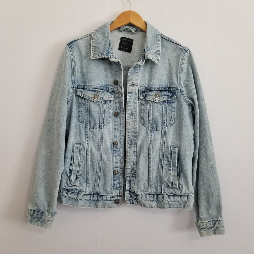 Bershka Denim Distressed Light Wash  Jean Jacket Size Medium